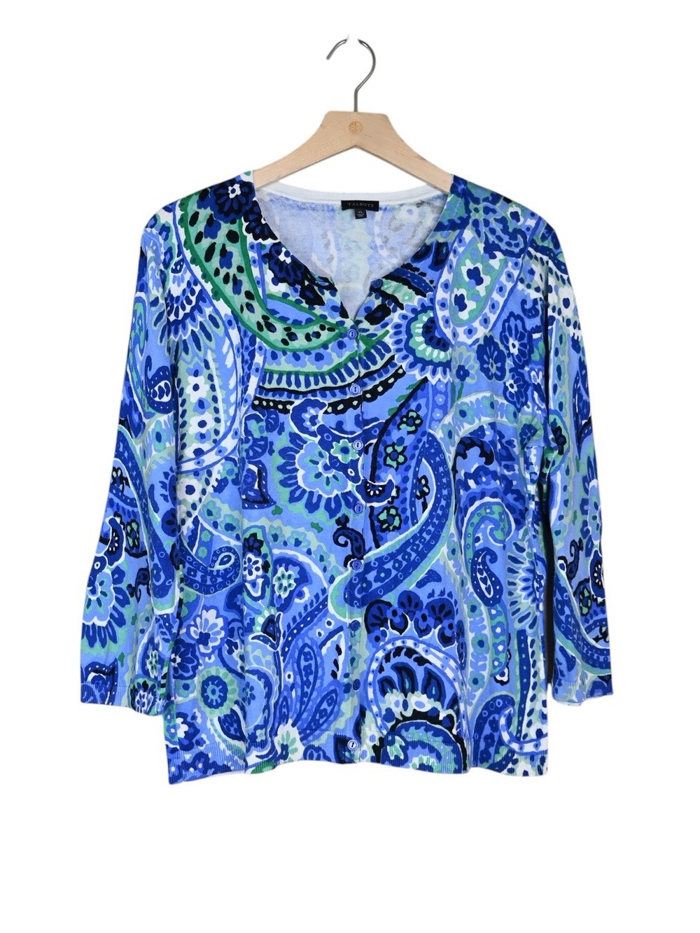 Talbots Women's XL 3/4 Sleeve Paisley Print Cardigan